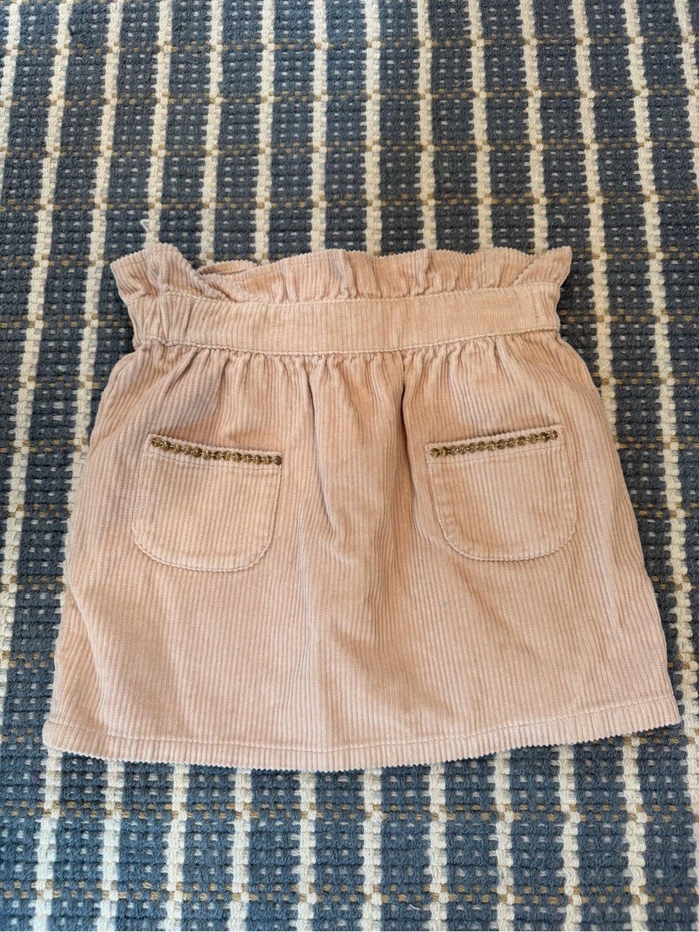 Girls Blush Pink Corduroy Skirt with Trimmed Pockets